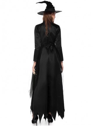 Black High Waist Long Sleeve Ankle Length Dress Halloween Demon Witch Vampire Costume Female