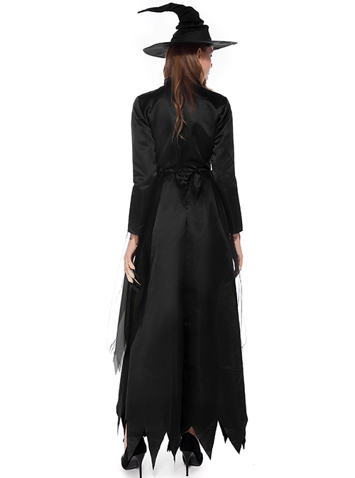 Black High Waist Long Sleeve Ankle Length Dress Halloween Demon Witch Vampire Costume Female