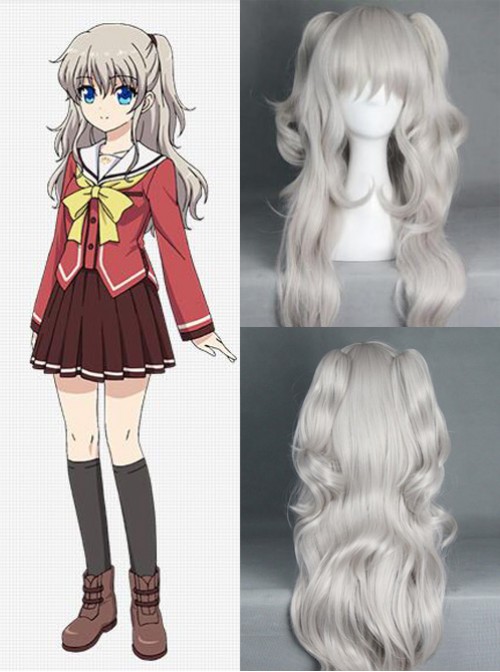 Charlotte Nao Tomori Grey White Wavy Hair Cosplay Wig