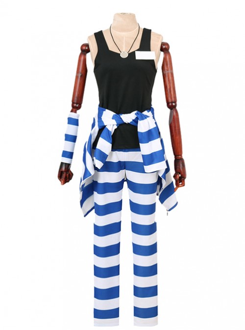 Nanbaka Uno Blue And White Striped Suit And Black Vest Cosplay Costume