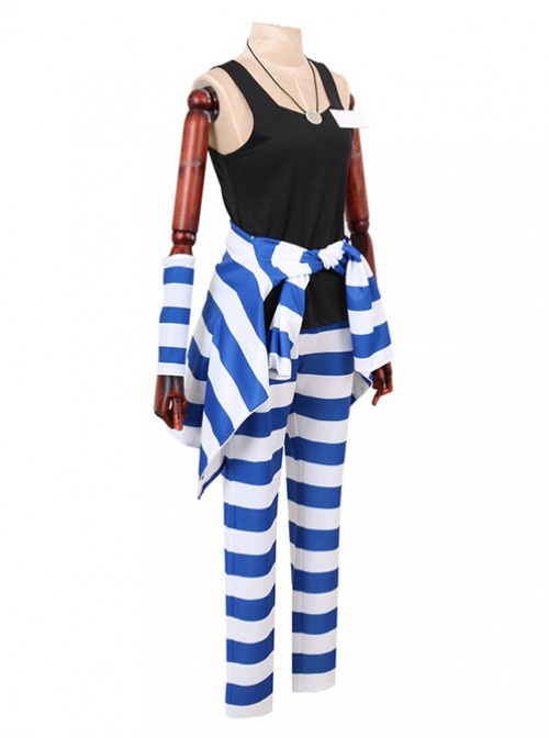 Nanbaka Uno Blue And White Striped Suit And Black Vest Cosplay Costume