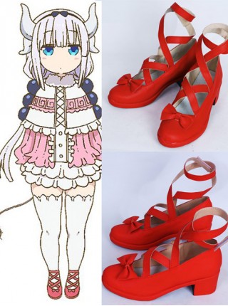 Miss Kobayashi's Dragon Maid Kanna Kamui Red Bowknot Cosplay Shoes