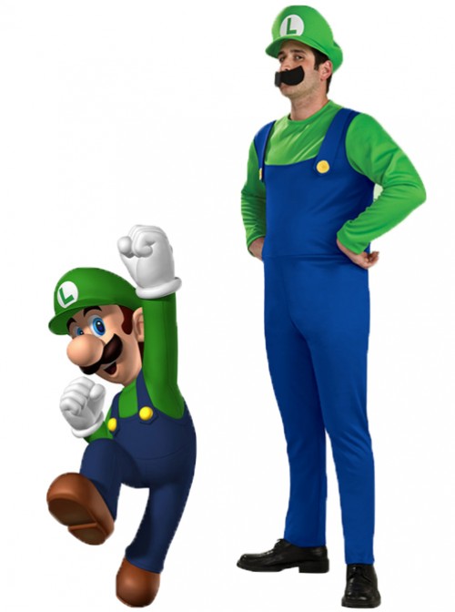 Super Mario Bros Luigi Mario Adult Green T-shirts And Blue Rompers Cosplay Costume