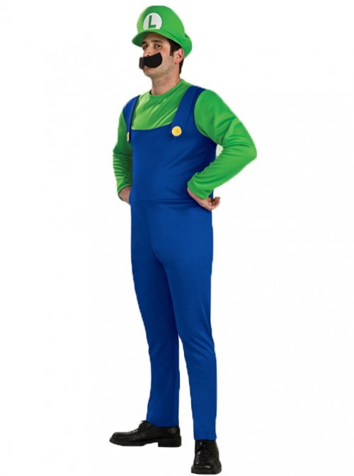 Super Mario Bros Luigi Mario Adult Green T-shirts And Blue Rompers Cosplay Costume