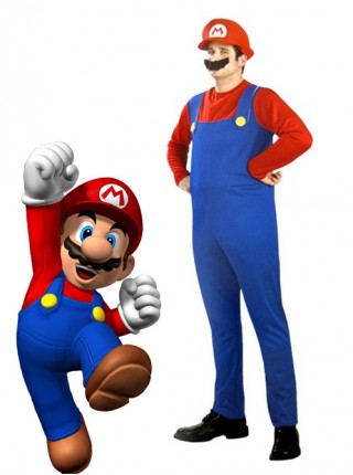 Super Mario Bros Mario Adult Red T-shirt And Blue Rompers Cosplay Costume
