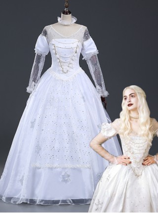 Alice in Wonderland White Queen White Dress Cosplay Costume