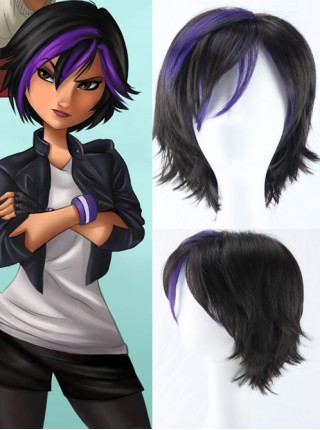 Big Hero 6 Go Go Tomago Short Black with Purple Cosplay Wig